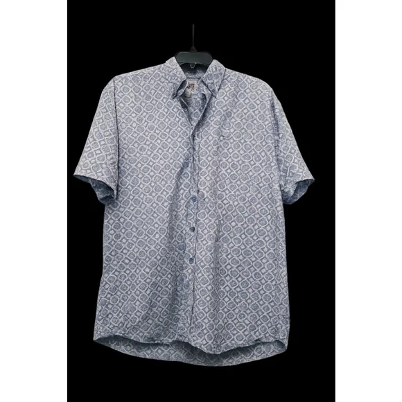 Men's CINCH Blue & White Geometric Patterned Casual Button Down Shirt M - Picture 2 of 6